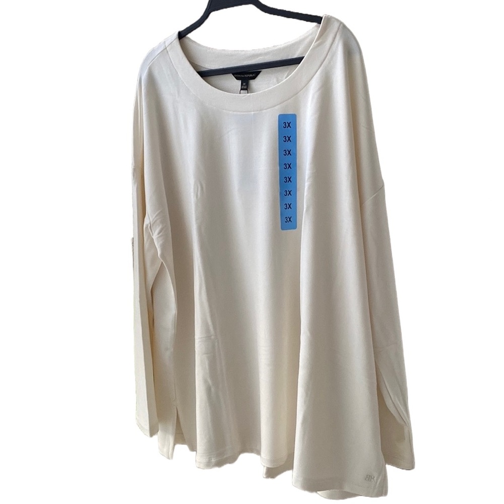 NWT 🤍 Banana Republic Ladies' Long Sleeve Crewneck Top, Super Soft Off-White 3X